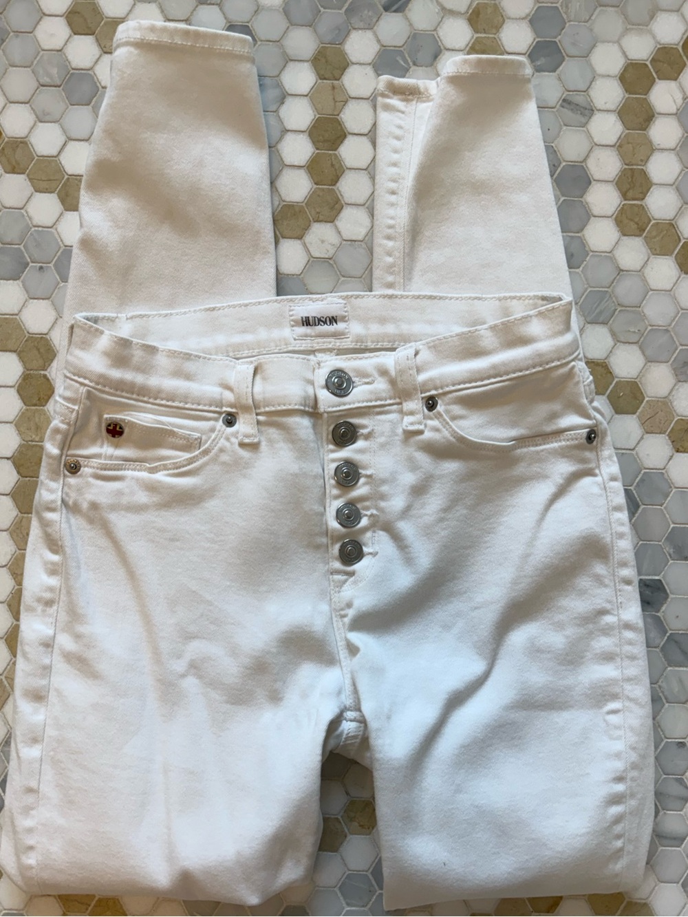 Hudson Jeans Women's White Skinny Button-Fly Jeans